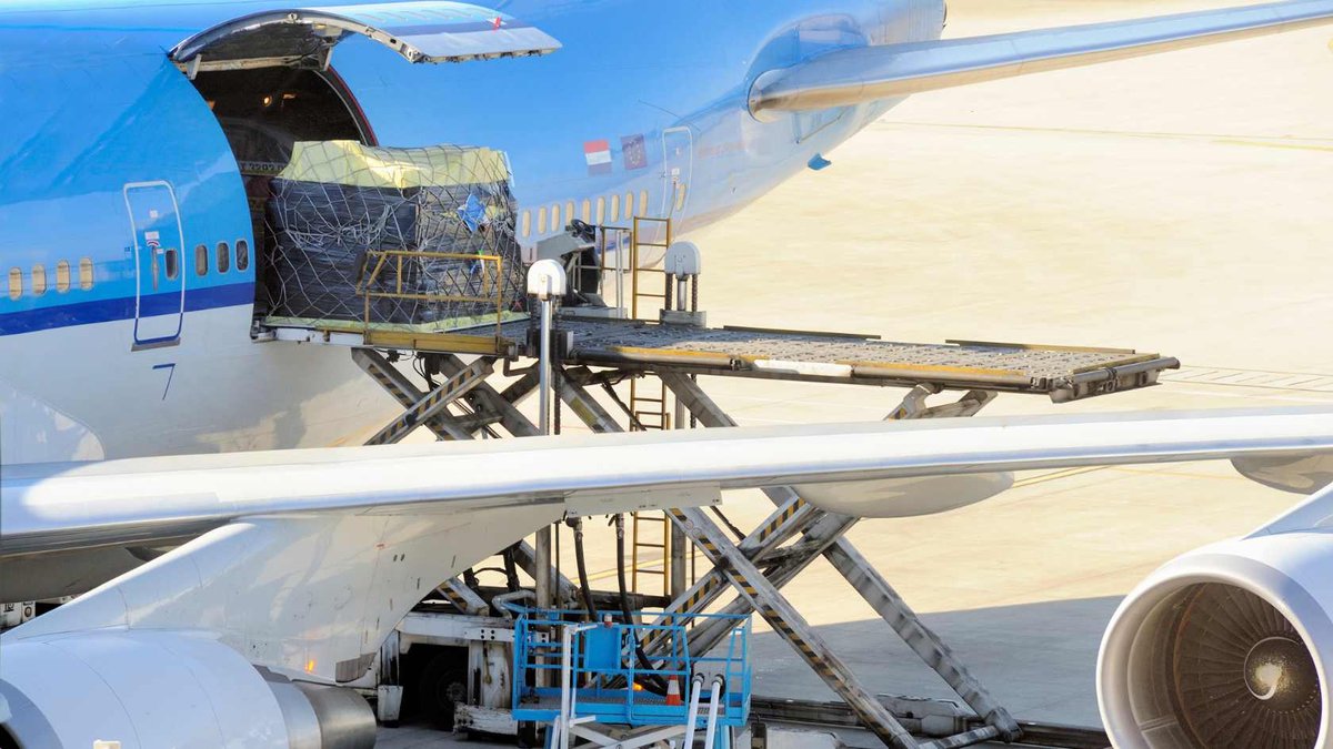Pallets loaded through the aircraft cargo door