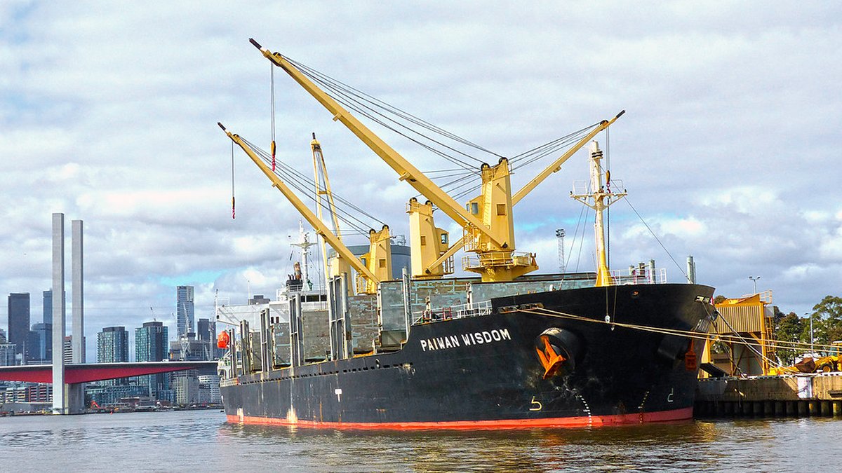 Cargo being lifted by ship crane