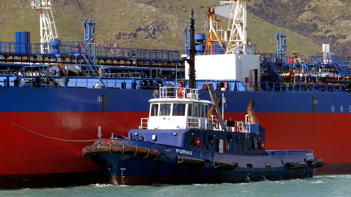 Tug assisting a cargo ship